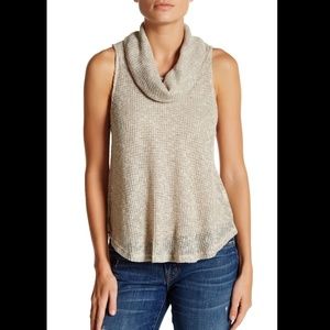lush womens m hatchi cowl neck knit tank top oatme